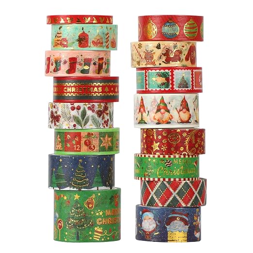 16 Rolls Christmas Washi Tape Holiday Masking Tape 4 Sizes Red Green Christmas by Sereliy