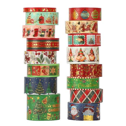 16 Rolls Christmas Washi Tape Holiday Masking Tape 4 Sizes Red Green Christmas by Sereliy