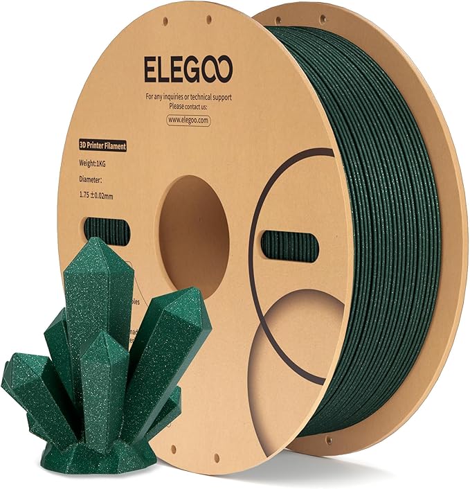 ELEGOO PLA Filament 1.75mm Sparkle Green 1KG, Glitter Twinkling 3D Printer by ELEGOO
