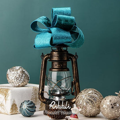 Ribbli Turquoise Blue Velvet Wired Ribbon 2.5 Inch Teal Velvet - Image 3