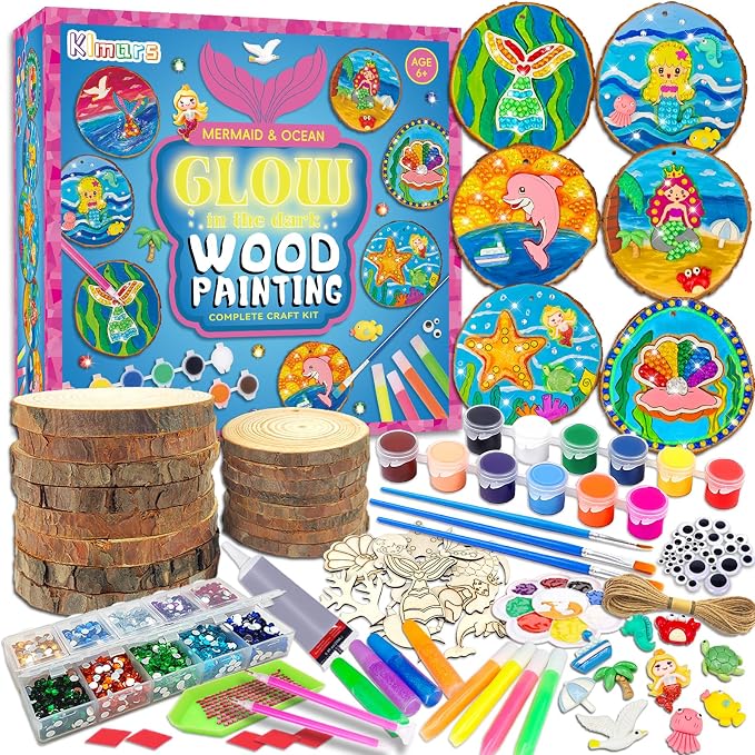 klmars Mermaid Themed Wooden Painting Kit-Glow in The Dark-Arts & Crafts Gifts by klmars
