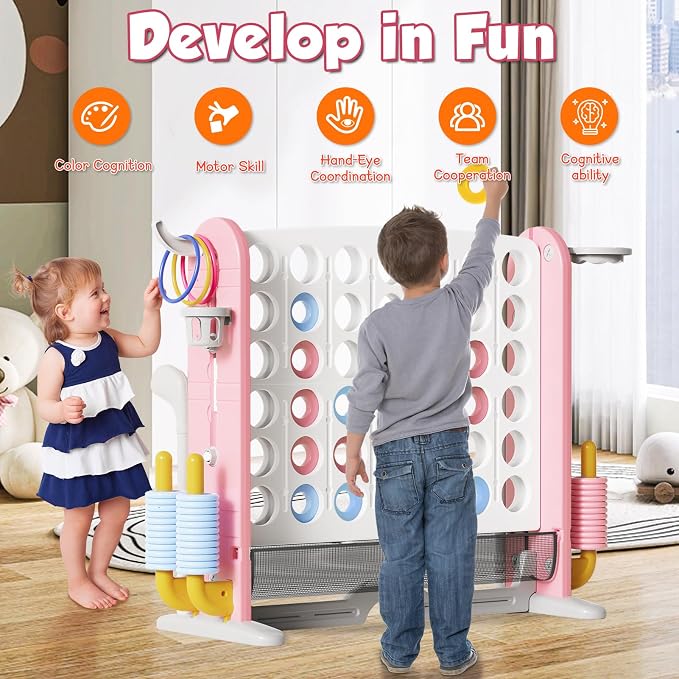 Giant 4 in-A-Row Connect Game Set, Adjustable Height Jumbo Yard Game - Image 3