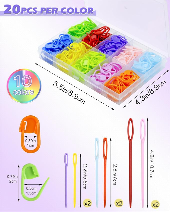 FIVEIZERO 200 Pcs Stitch Markers 10 Color Knitting Markers Crochet Hook and - Image 2