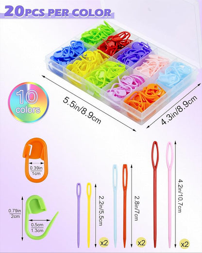 FIVEIZERO 200 Pcs Stitch Markers 10 Color Knitting Markers Crochet Hook and - Image 2