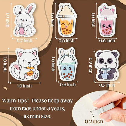 Fall Bubble Tea Mini Eraser for Kids Bulk 60P Cute Kawaii Panda Rabbit Cat Boba - Image 3