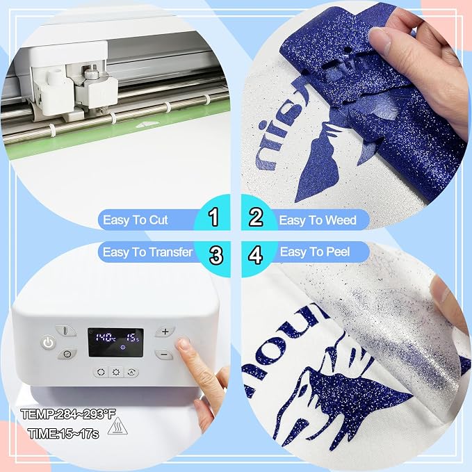 Dark Blue Glitter Heat Transfer Vinyl 12Inch*6FT Glitter Iron on Vinyl - Image 4