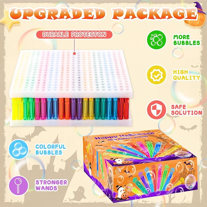 400 Piece Halloween Party Favor Bubbles, Halloween Bubble Wands Bulk - Image 2