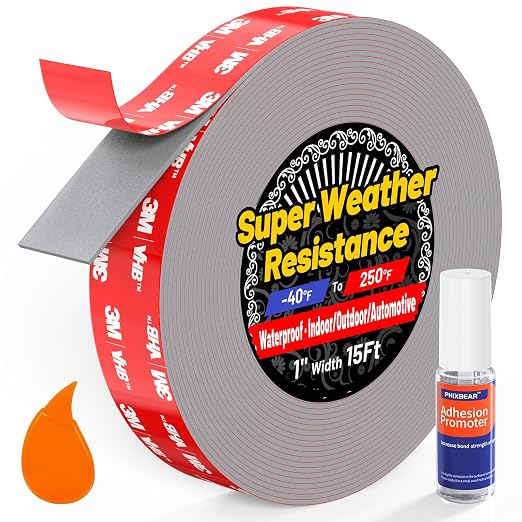 1" Width Double Sided Foam Tape, Made of 3M VHB, Waterproof Outdoor Automotive by PHIXBEAR