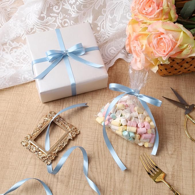 LaRibbons Light Blue Satin Ribbon 3/8 Inch 50 Yards Thin Luxury Double Faced - Image 4