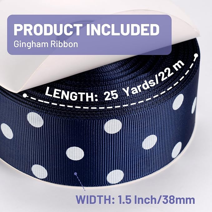 Polka Dot Grosgrain Ribbon 1.5 Inch, 25 Yards Spool Navy Blue and White Dot - Image 2