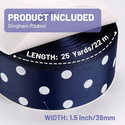 Polka Dot Grosgrain Ribbon 1.5 Inch, 25 Yards Spool Navy Blue and White Dot - Image 2