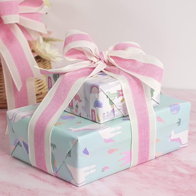 MEEDEE Pink White Stripe Wired Burlap Ribbon - Image 5