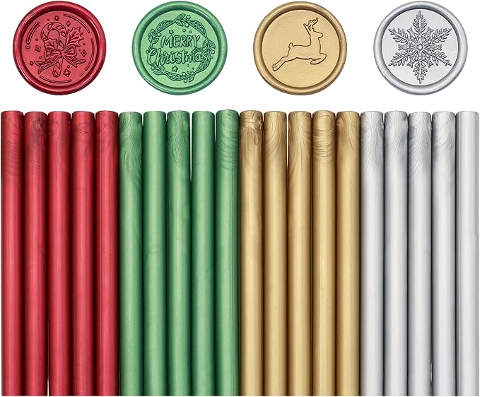 SWANGSA 20 Pieces Glue Gun Sealing Wax Sticks Metallic Red Green Antique Gold - Image 2