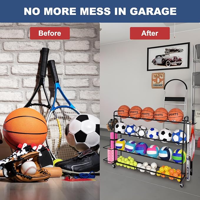 Basketball Rack, Shooting Training Rolling Ball Stand, Garage Organizer - Image 5