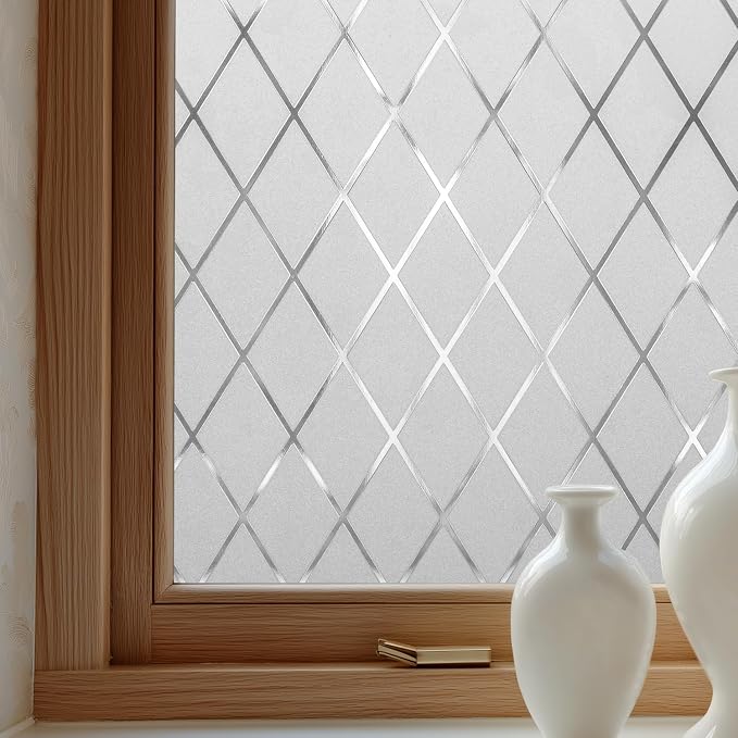 Window Privacy Film Decorative for Front Door, Bathroom Static Cling Stained by OHTMERU