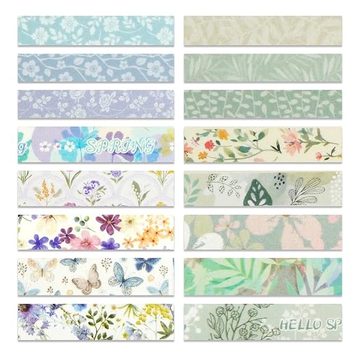 YUBX Spring Washi Tape Set 16 Rolls Flowers Printed Embellishment Green - Image 9