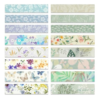 YUBX Spring Washi Tape Set 16 Rolls Flowers Printed Embellishment Green - Image 9