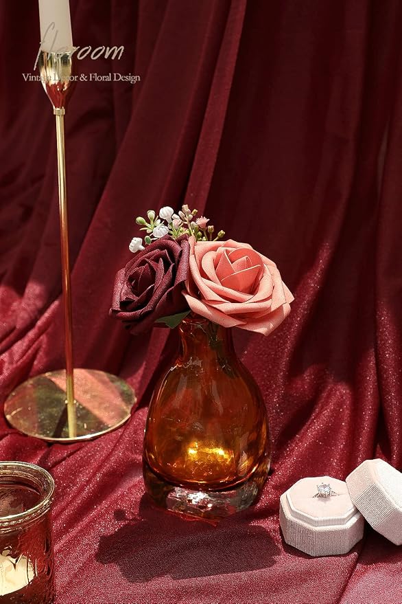 Floroom Artificial Flowers 50pcs Real Looking Burgundy & Pinky Cedar Foam Fake - Image 2