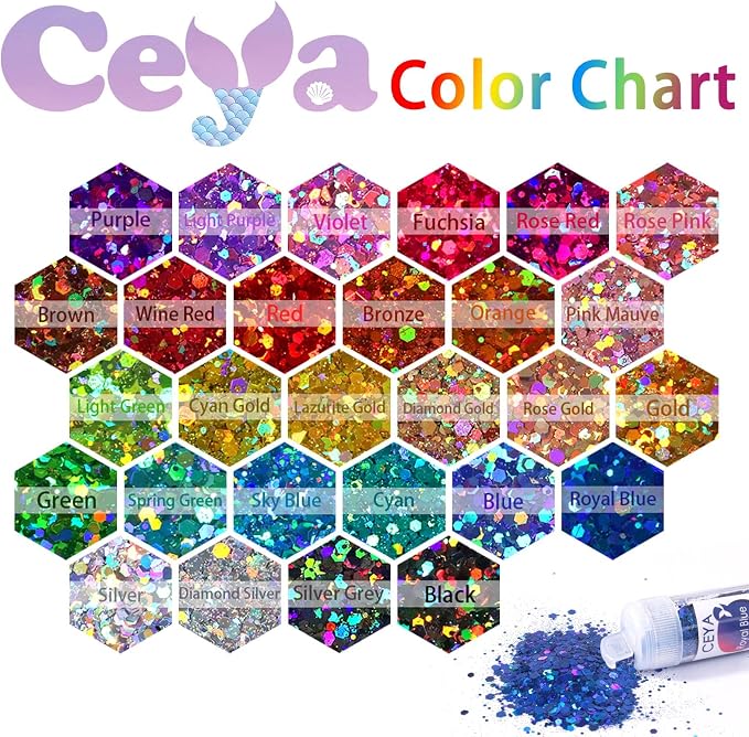 Ceya Holographic Chunky Glitter Set 28 Colors, 9.87oz/280g Craft Glitter Powder - Image 3