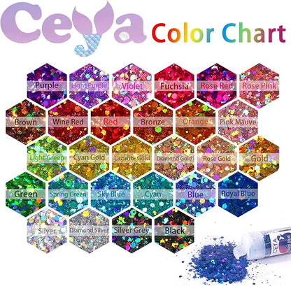 Ceya Holographic Chunky Glitter Set 28 Colors, 9.87oz/280g Craft Glitter Powder - Image 3