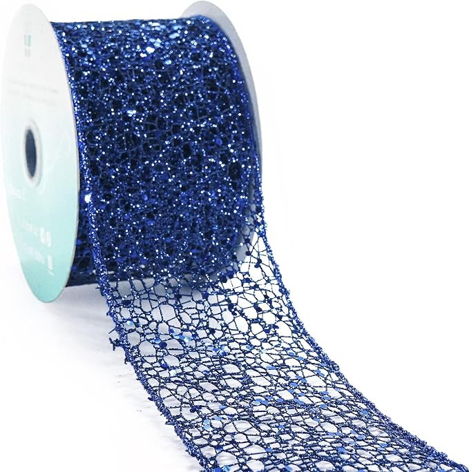 CT CRAFT LLC Sparkling Glitter Mesh Wired Ribbon 2.5" x 10 Yards Blue Navy by CTCRAFTLLC