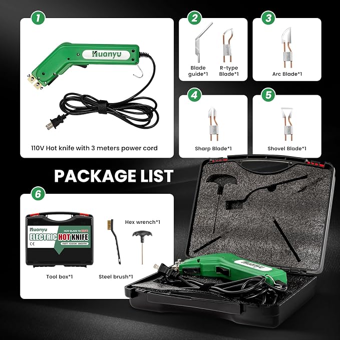 Huanyu Electric Hot Knife Rope Cutter Fabric Cutting Tool Kit 4 Blades Pro - Image 7