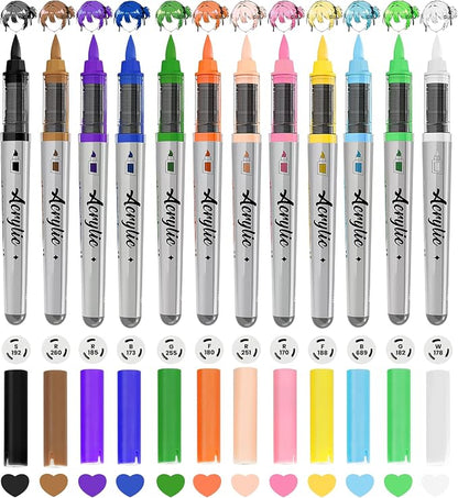 Acrylic Paint Markers Anime Color, 12 Colors Fabric Marker, Auto-Ink Paint Pens by Woomer