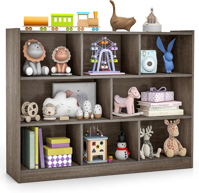 KOTEK Toy Storage Organizer, 8 Cubby Kids Bookshelf, Wooden 4-Tier Bookcase by KOTEK
