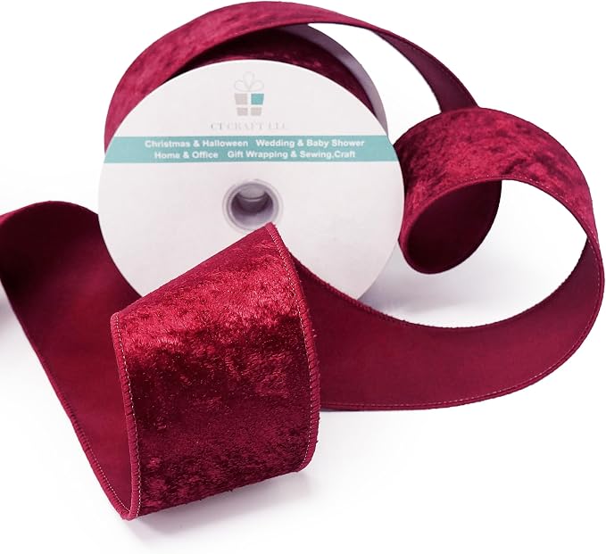 Wine Velvet Ribbon 2.5 Inch x 10 Yards - Image 3