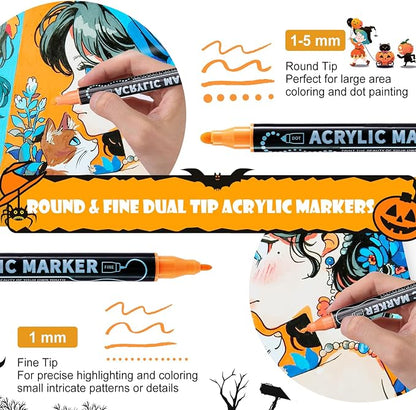 30 Colors Waterproof Dual Tip Acrylic Paint Pens, Dot & Fine Tip Premium - Image 2