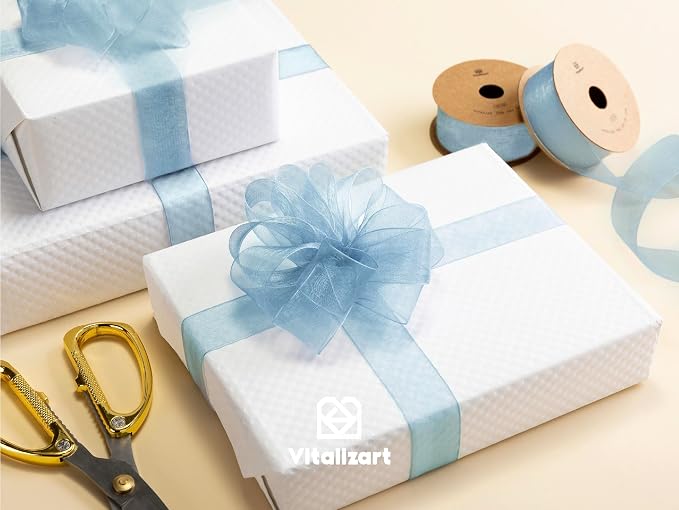 Vitalizart Dusty Blue Ribbon Organza Sheer Ribbon 1 inch x 30Yd Handmade Fabric - Image 3