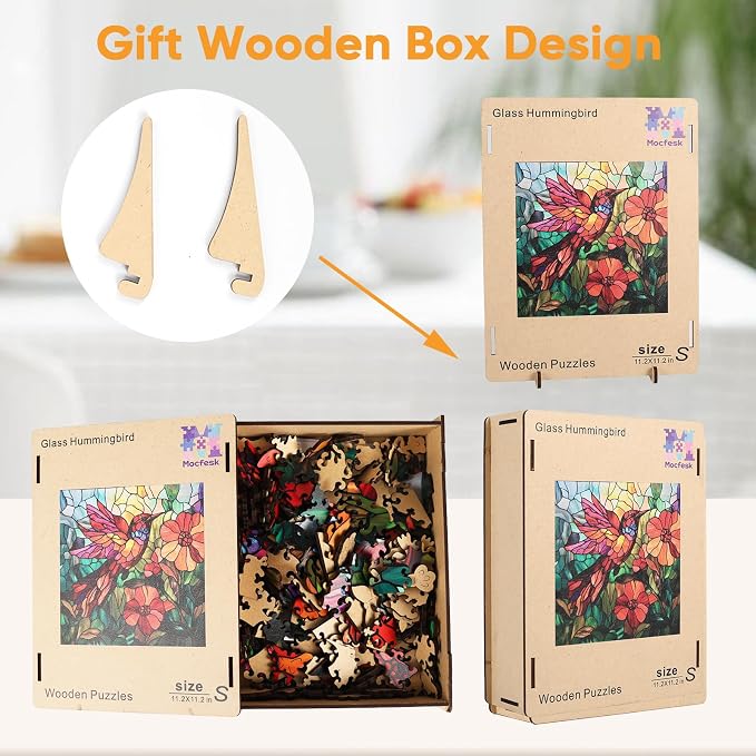 Wooden Puzzles for Adults, Stained Glass Puzzles 200 Pieces, Unique Shaped - Image 7