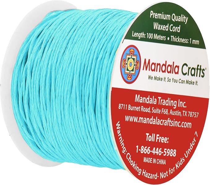 Mandala Crafts 1mm 109 Yards Turquoise Cotton Waxed Cord - Image 2