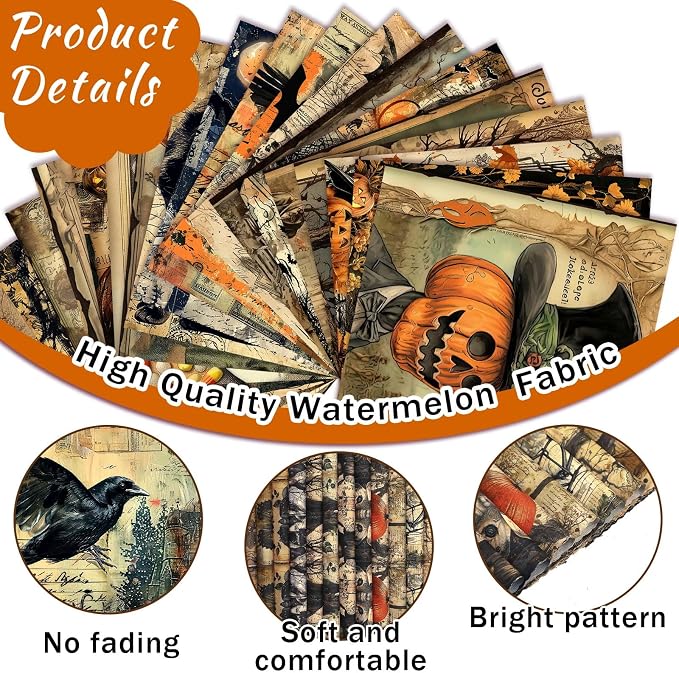 Ganeen 60 Pcs 10 x 10 Inch Vintage Halloween Quilting Fabric Squares Spooky - Image 5