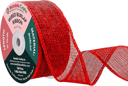 Mandala Crafts Red Burlap Wired Ribbon 1.5 Inches Wide Jute Ribbons by MandalaCrafts