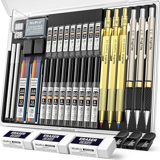 Nicpro 35PCS Gold Art Mechanical Pencils Set by Nicpro