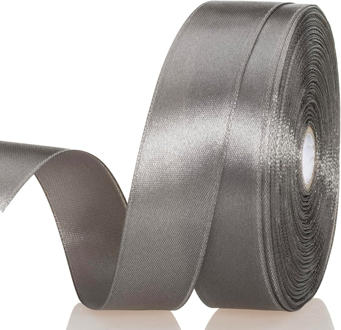 1 Inch Steel Gray Solid Satin Ribbon, 50 Yards Craft Fabric Ribbon by YASEO