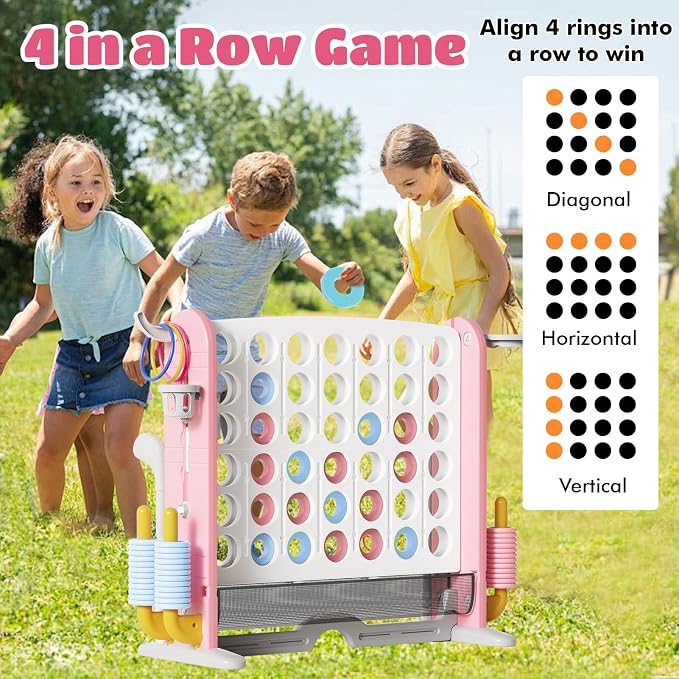 Giant 4 in-A-Row Connect Game Set, Adjustable Height Jumbo Yard Game - Image 2