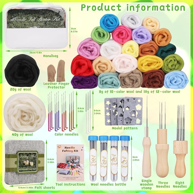 Mayboos Needle Felting Kit, 24 Colors Wool Roving Set, Needle Felting Kit - Image 2