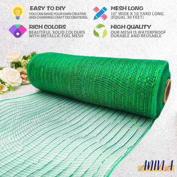 Anivia Deco Mesh Ribbon, 10inch x 30 Feet Each Roll Metallic Foil Mesh Ribbon - Image 3