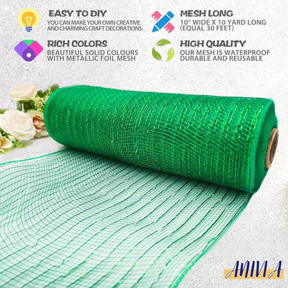 Anivia Deco Mesh Ribbon, 10inch x 30 Feet Each Roll Metallic Foil Mesh Ribbon - Image 3