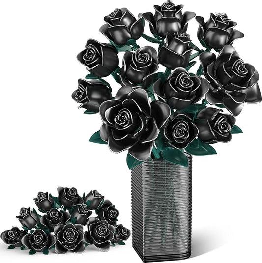 Black Roses Bouquet Building Set, DIY Floral Home Office Decor by Booyuer