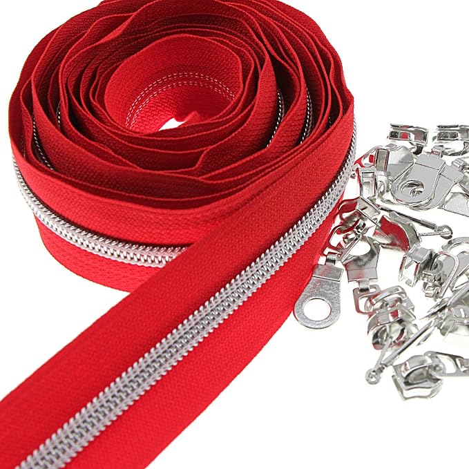 #5 Silver Metallic Nylon Coil Zippers by The Yard Bulk 10 Yards Red Tape - Image 8