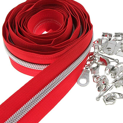 #5 Silver Metallic Nylon Coil Zippers by The Yard Bulk 10 Yards Red Tape - Image 8