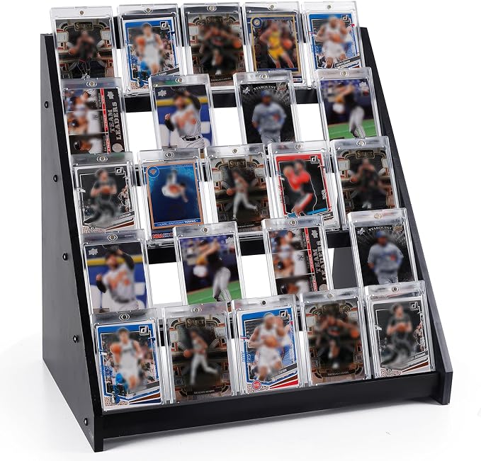 Trading Card Display Stand, 5-Tier Bamboo Baseball Card Display Case, 35 pt by Unknown