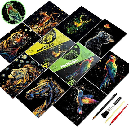Scratch Paper Art for Adults-Glow in The Dark Scratch Painting Craft Kit|DIY by PAITUEND