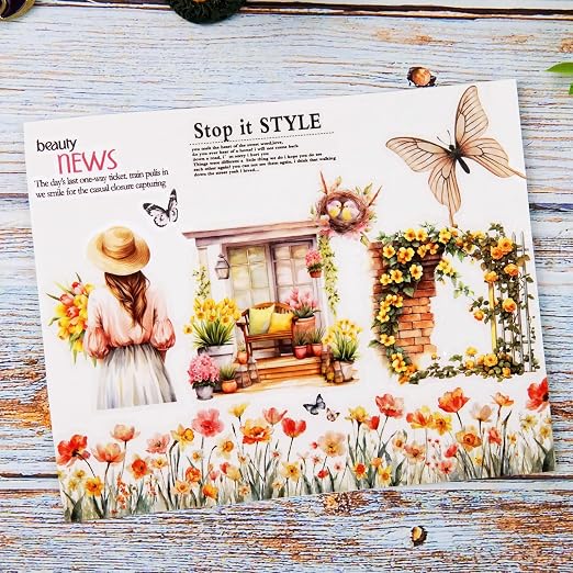 Floral Sea PET Tape Set, 3 Rolls Pre-Cut Botanical Stickers - Image 6