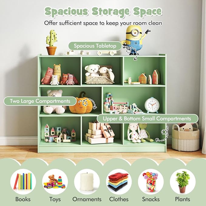 KOTEK Toy Storage Organizer, 5 Cubby Kids Bookshelf, Wooden 3-Tier Bookcase - Image 4