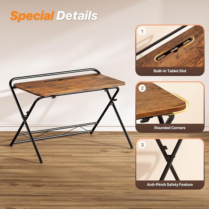 Huuger Folding Desk with 3-Level Adjustable Height and Tablet Slot, 32 Inch - Image 9