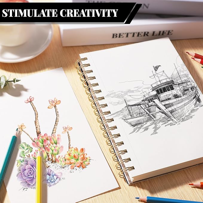 Sketch Book with 12 Color Pencil Set, 90 Sheets Spiral Sketchbook - Image 5